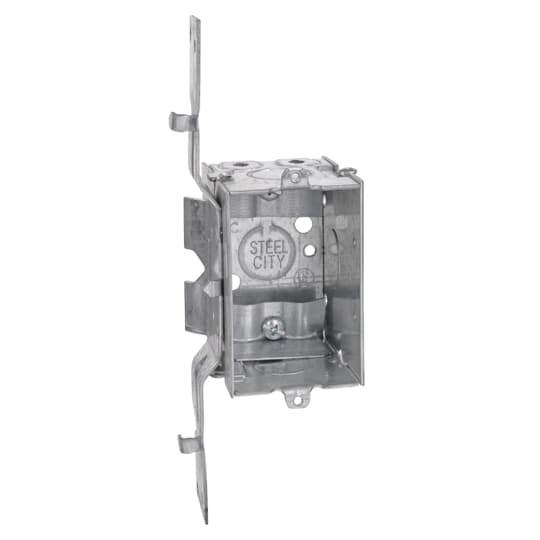 Gangable Switch Box, 12.5 Cubic Inches, 3 Inches Long x 2 Inches Wide x 2-1/2 Inches Deep, 1/2 Inch Knockouts, Pre-Galvanized Steel, Non-Metallic Cable Clamps (C-5) and SV Bracket Recessed 7/16 Inches, For Non-Metallic Sheathed Cable