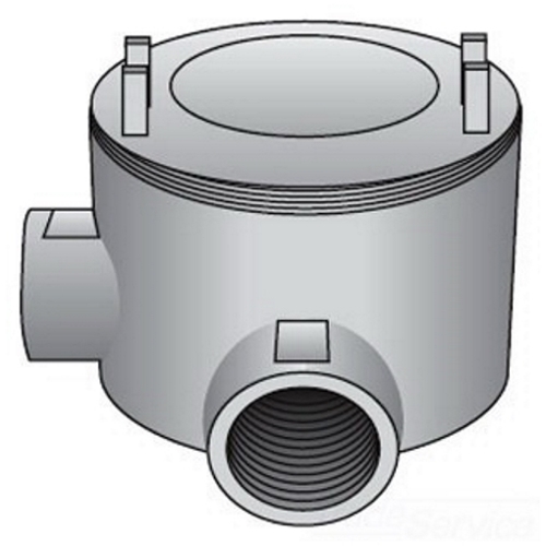OZ-Gedney Type GUAL Conduit Outlet Box, Number Of Outlet: 2, Malleable Iron Body, Copper-Free Aluminum Cover, Size: 3/4 IN, Cable Entry: (2) 3/4 IN Hubs, 15 CU-IN Capacity, No, 3 IN Cover Opening, Finish: Zinc Electroplated With Aluminum Enamel, 3-5/8 IN Width, 2-1/8 IN Depth, 3-5/8 IN Height, NEMA Rating: NEMA 4, 7CD, 9EFG, Third Party Certification: UL File Number E-30513, Class I, Division 1, 2, Groups C, D, Class I, Zone 1, 2, Groups IIA, IIB, Class II, Division 1, 2, Groups E, F, G, Class III, CSA 020945, Applicable Third Party Standards: UL 886, CSA C22.2 Number 30, NEC Articles 500-503 And 505, Military Specification Mil-F-28675, Federal Specification A-A-50563, For Rigid Conduit And IMC