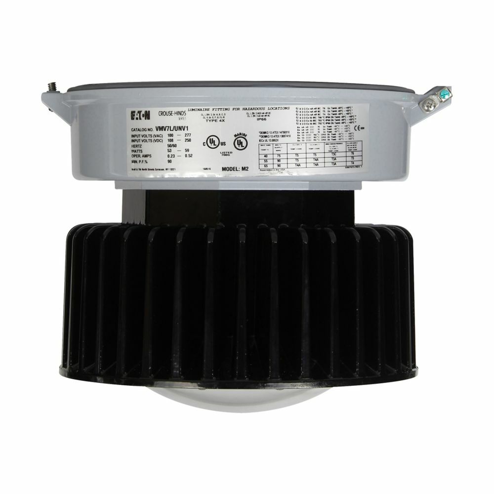 Eaton Crouse-Hinds series Champ Pro PVML LED fixture, Cool white, 250W HID equivalent, No guard, Glass lens, 9000 lumens, 126 lm/W, Die cast aluminum, No mounting module, Type III, 100-277 Vac, 127-250 Vdc, 76W
