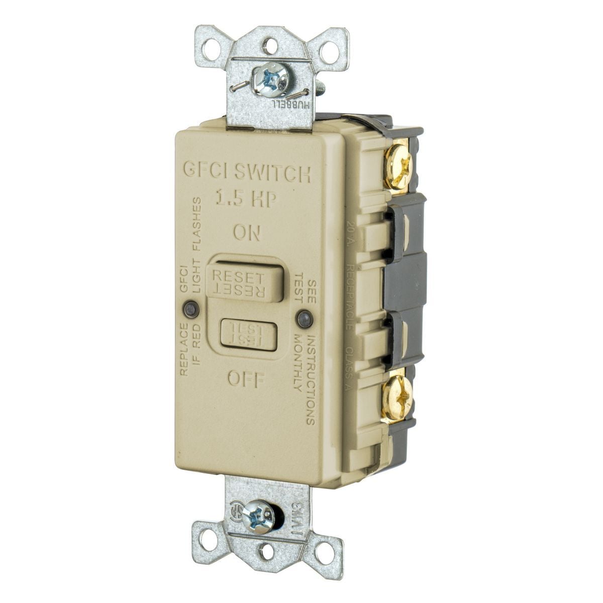 Power Protection Products, GFCI,Receptacle, Blank Face, 20A 125V, HP Rated, Ivory
