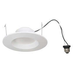 700lm, 3000K,90CRI, 5/6in LED recessed downlight kit replacing up to 65W incandescent BR30. Medium base socket adaptor and integrated white trim included, Smooth reflector.