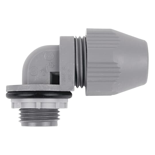 Liquidtight Connector, 90 Degree Bend, 3/4 Inch, Plastic, Gray