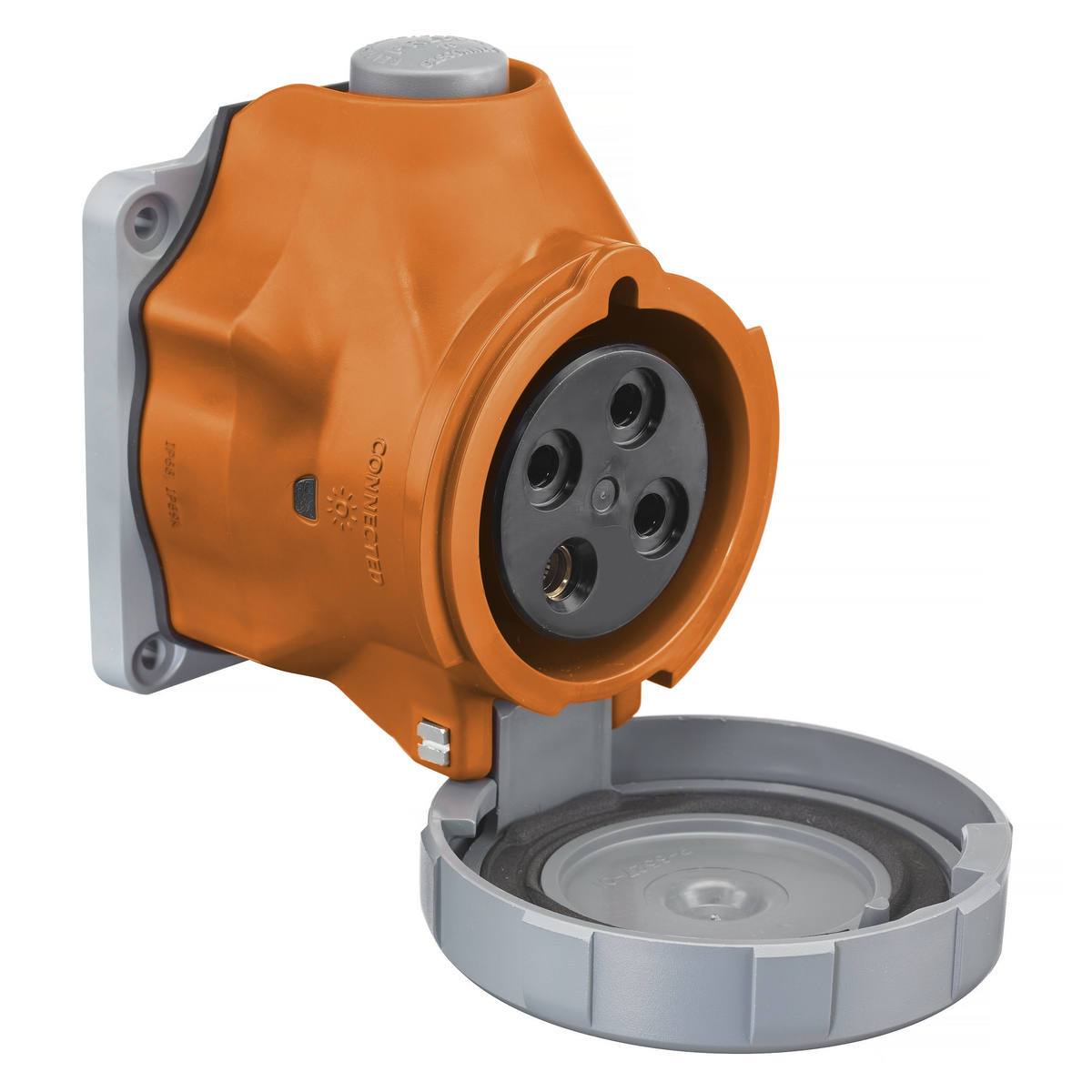Heavy Duty IEC Pin and Sleeve, Receptacle, Switched, 60A 125/250V AC, 3-Pole 4-Wire Grounding, NEMA4X/IP69K