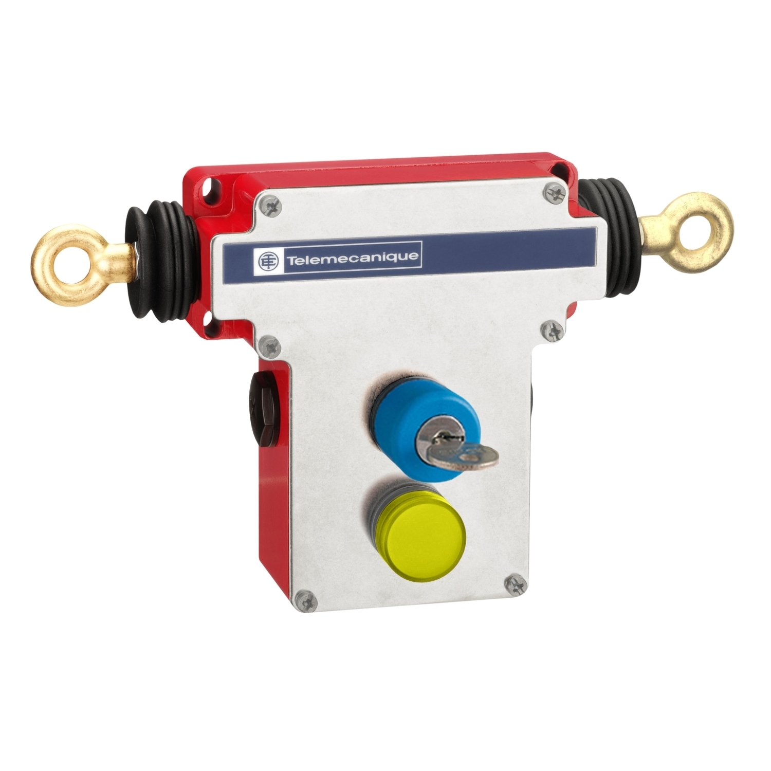 Dual emergency stop rope pull switch, Telemecanique rope pull switches XY2C, e 2x(1NC+1NO), Pg13.5, key release pb pilot light