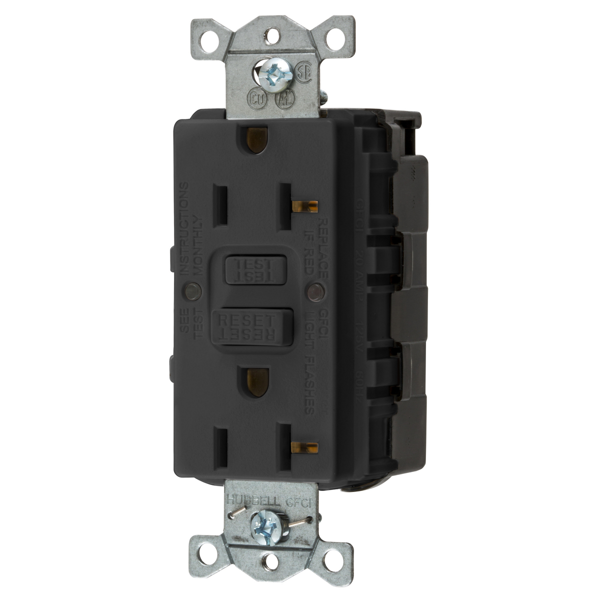 Straght Blade Devices, SNAP-Connect, AUTOGUARD, Self Test, GFCI Receptacle, 20A 125V, 2-Pole 3-Wire Grounding, 5-20R, Black