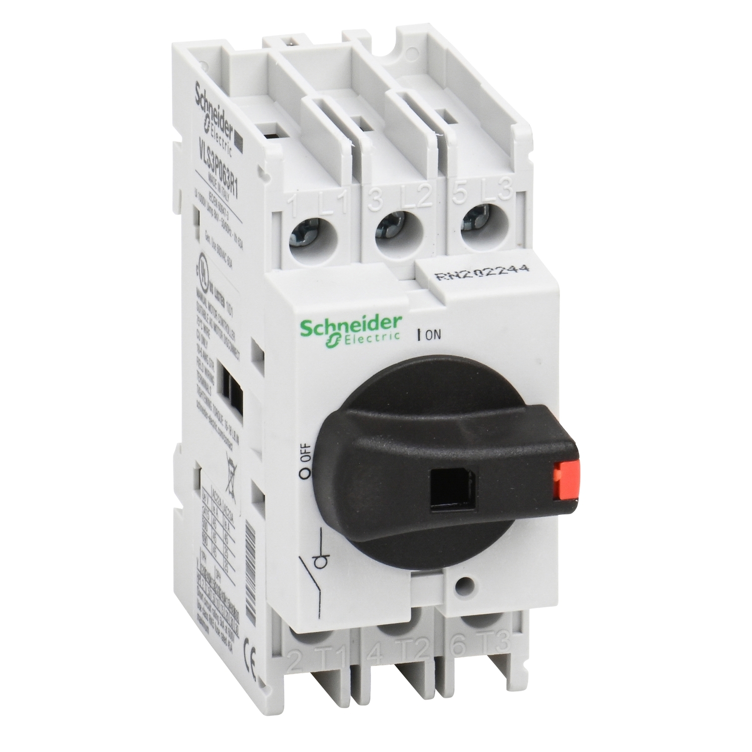 Disconnect switch, TeSys VLS, body switch, 60A, 30HP at 480VAC, UL508, three phase, 5kA SCCR, size 1, DIN rail mount