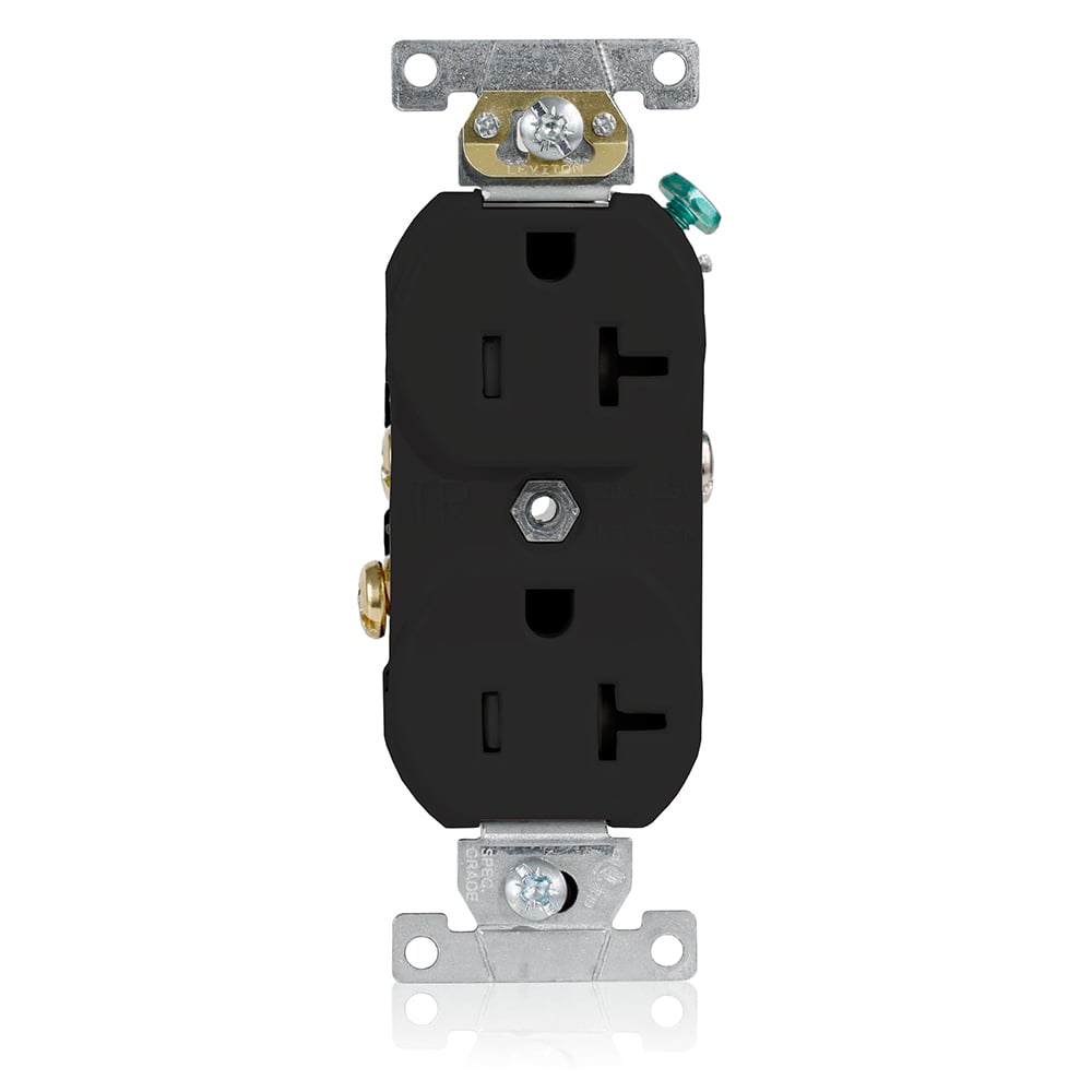 20-Amp, 125-Volt, Tamper-Resistant, Duplex Receptacle, Straight Blade, Commercial Grade, Self Grounding, Black