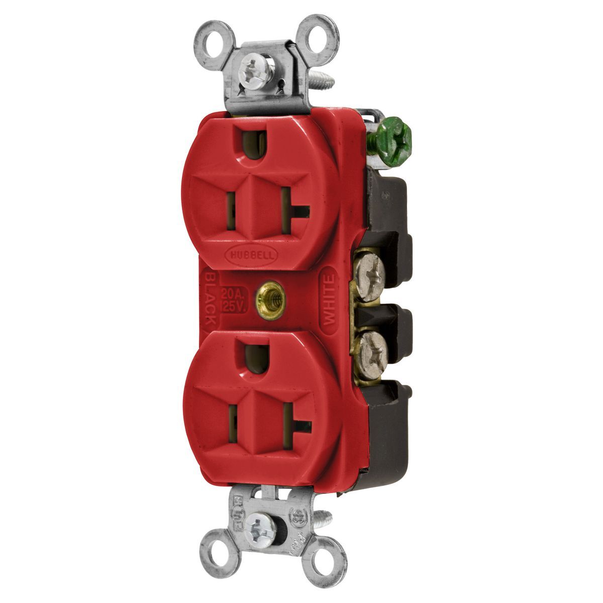 Straight Blade Devices, Receptacles, Duplex, Commercial/Industrial Grade, 2-Pole 3-Wire Grounding, 20A 125V, 5-20R, Red