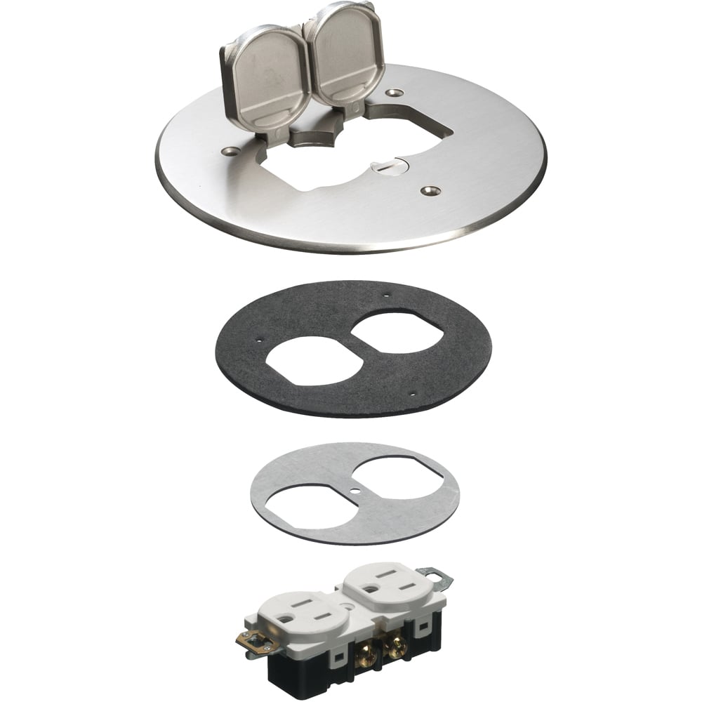 6" round nickel cover kit with (2) flip lids, includes leveling ring.