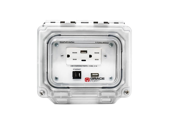 MAGVIEW PANEL INTERFACE CONNECTOR, USB A/F TO USB TYPE A/F, CAT 6 ETHERNET BULKHEAD, MAGNETIC PANEL MOUNT HOUSING, IP66, IP69, IP69K, DUPLEX OUTLET WITH USB A AND USB C CHARGING OUTLET