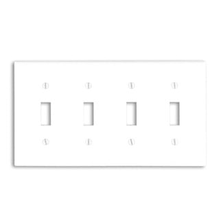 4-Gang Toggle Device Switch Wallplate, Standard Size, Thermoset, Device Mount, White