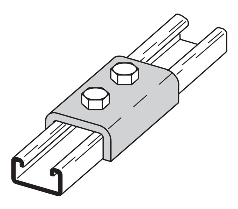 B169ZN 2-Hole Splice Clevis, 3-1/2 in L x 1/4 in THK, For Use With B52 Channel, Steel
