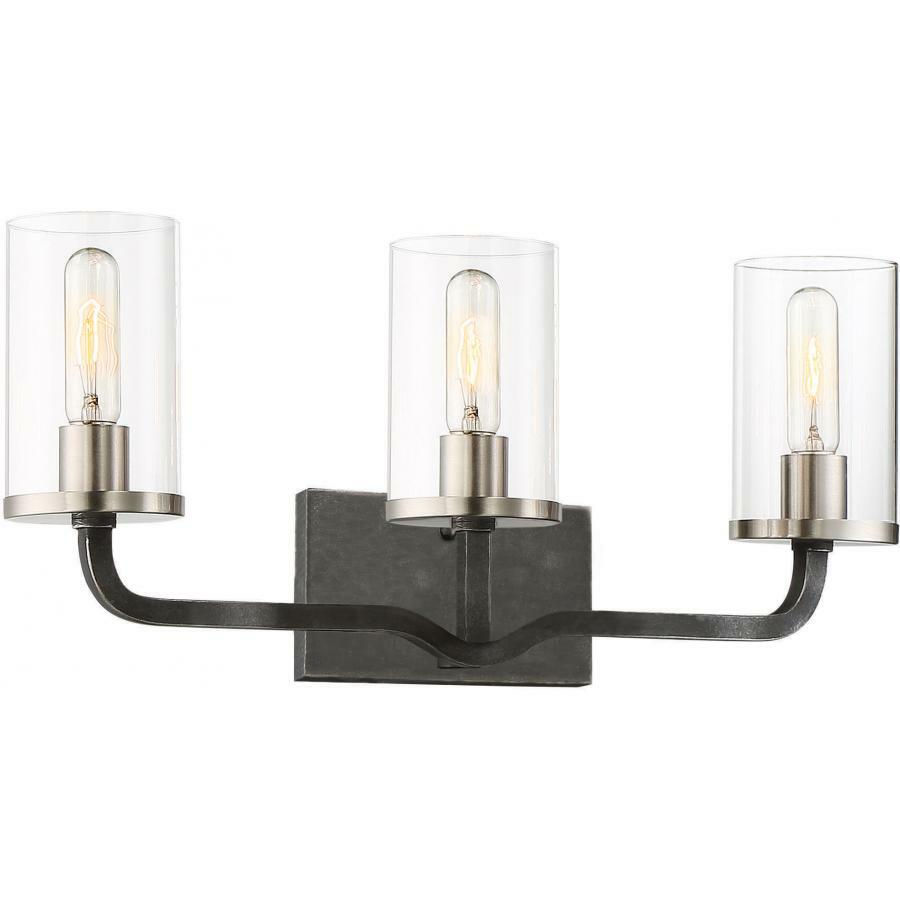 60-6123 Nuvo Sherwood Contemporary Dimmable Vanity Fixture, (3) T9 Lamp, 120 V AC, Iron Black-Brushed Nickel Accent Housing