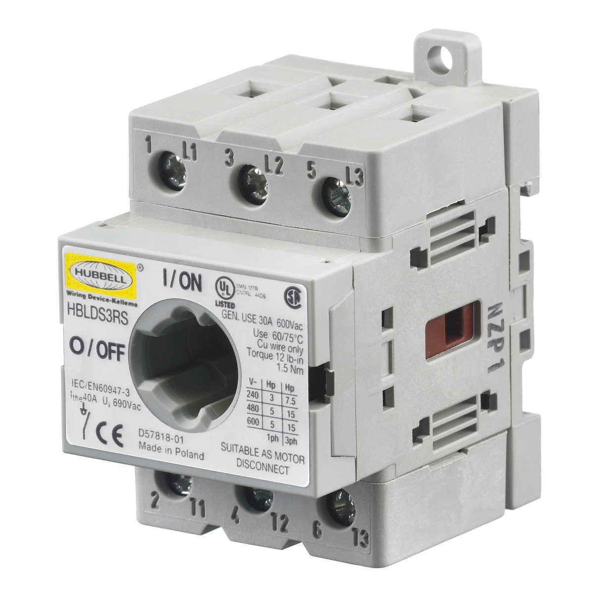 Switches and Lighting Controls, Industrial Grade, Disconnect Switches, Replacement Switch, Three Pole, For 30A 600V AC, Screw Terminals