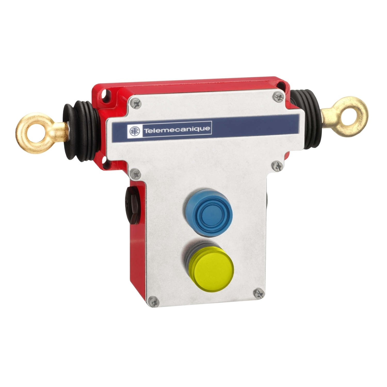 Dual emergency stop rope pull switch, Telemecanique rope pull switches XY2C, e 2x(1NC+1NO), Pg13.5, boot. pb, pilot light