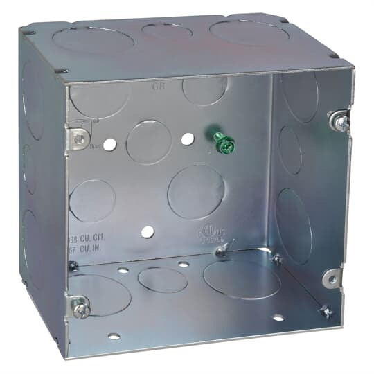 Fire Signal Box, 67 Cubic Inches, 5 Inches Square x 2-7/8 Inches Deep, 1/2 Inch and 1 Inch Knockouts, Pre-Galvanized Steel