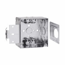Eaton Crouse-Hinds series Square Outlet Box, (1) 1/2", 4", MSB, 4, AC/MC clamps, Welded, 2-1/8", Steel, (4) 1/2", (2) 1/2", (1) 3/4" E, 30.3 cubic inch capacity