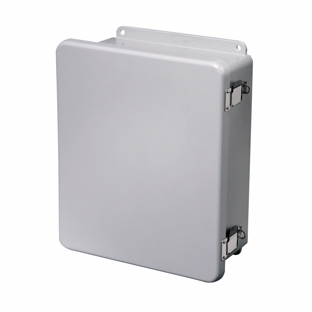 Eaton B-Line series JIC panel enclosure, 13.56" height, 6.36" length, 13.38" width, NEMA 4X, Hinged cover, 4XFCHQRC enclosure, Wall mount, Medium single door, External mounting feet, Fiberglass, Seamless poured in-place gasket