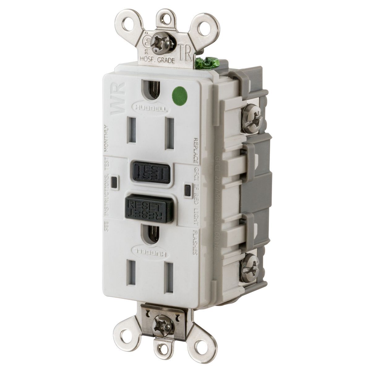 15A, 125V Industrial Hospital Grade, Tamper-Resistant, Weather-Resistant, Ground Fault Receptacle