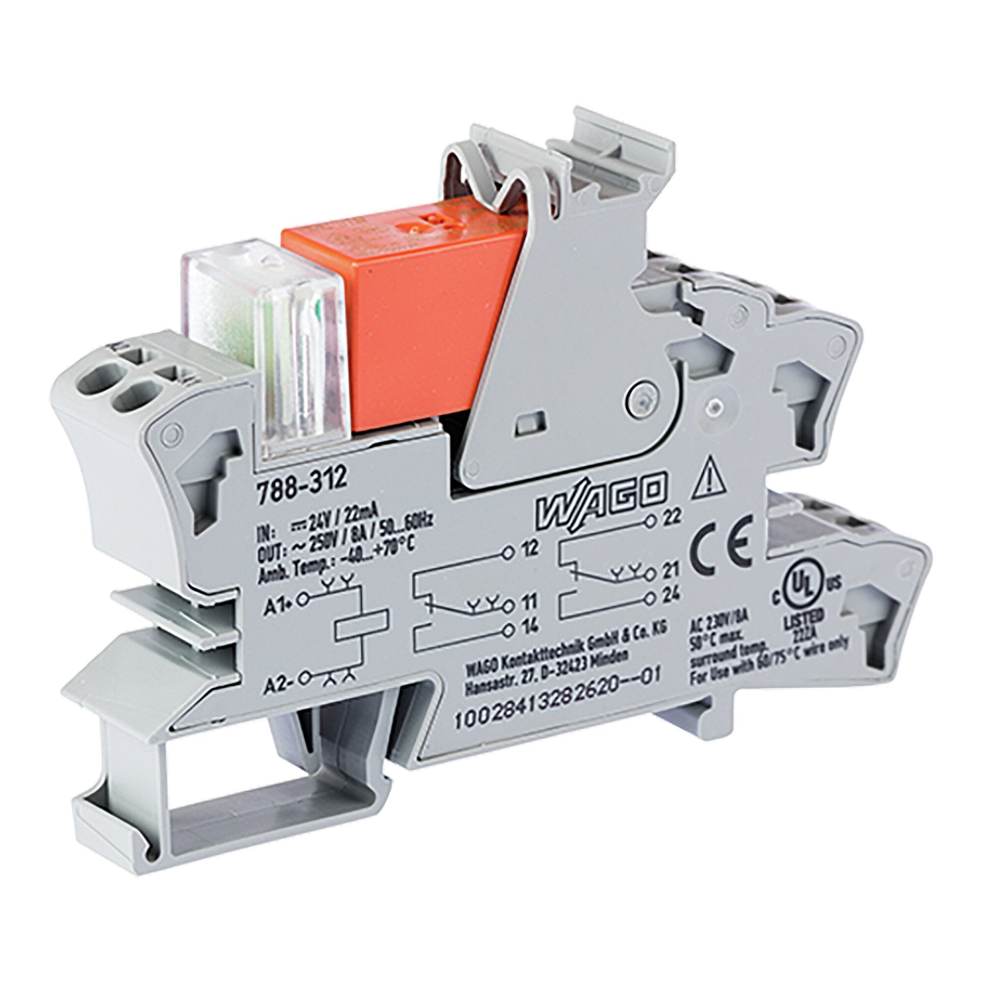 Relay module; Nominal input voltage: 24 VDC; 2 changeover contacts; Limiting continuous current: 8 A; Red status indicator; Module width: 15 mm; 2,50 mm; gray