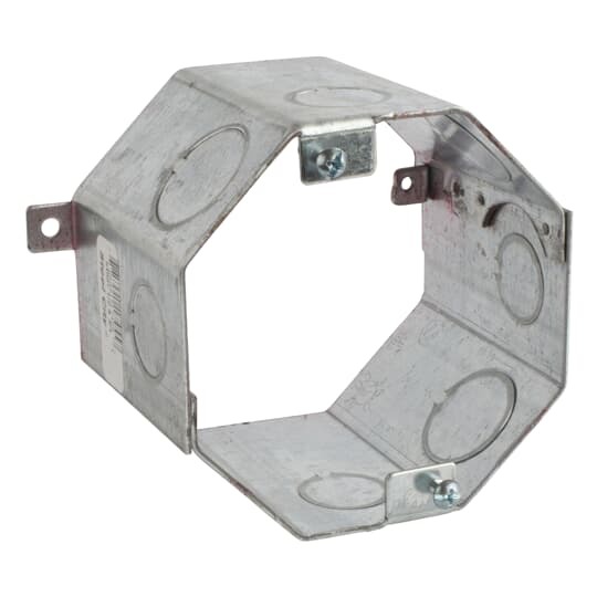 Octagon Concrete Box, 35 Cubic Inches, 4 Inch Diameter x 3 Inch Depth, 1/2 Inch and 3/4 Inch Knockouts, Pre-Galvanized Steel, Drawn Construction, For use with Conduit