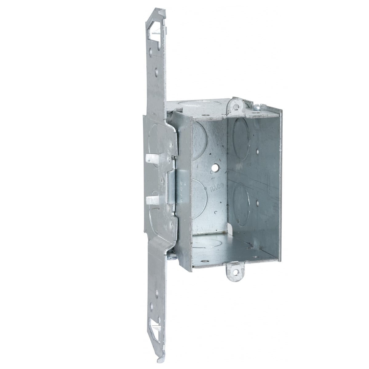 2-3/4 In. Dp. Switch Box - Gangable with Conduit KO's, TS Brkt, 1/2In.Setback