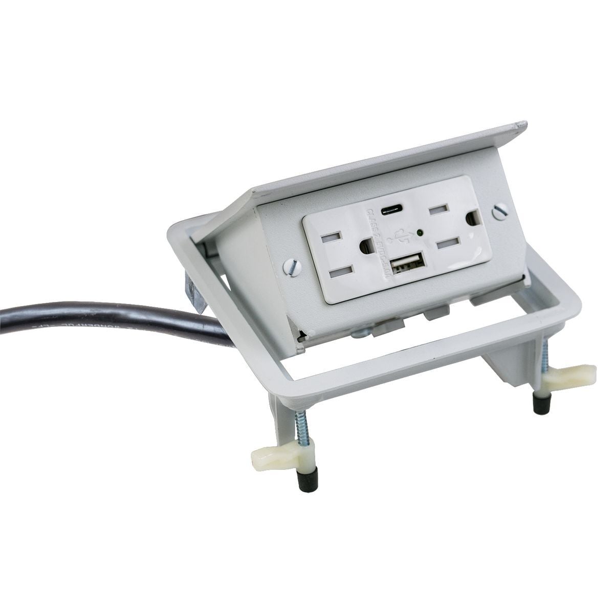 2X2 USB Work Surface Pop-Up Box, 15A, 125V USB Duplex White Receptacle, (1) Type  A & (1) Type-C USB Charging Ports, White Powder Paint Finish