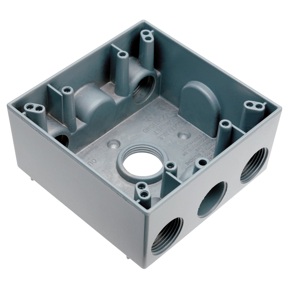 Weatherproof 2 Gang Box, 5 hole 3/4, 30.5 Cu.In.,Gray (2 Holes Each End, 1 Hole in Back)