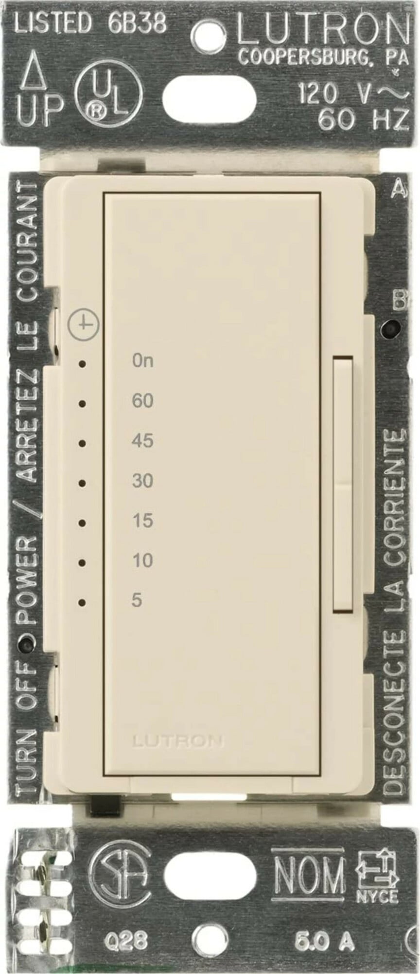 Maestro Countdown Timer, Multi-location/single-pole, neutral required, 120V/600W/VA (5A) in light almond