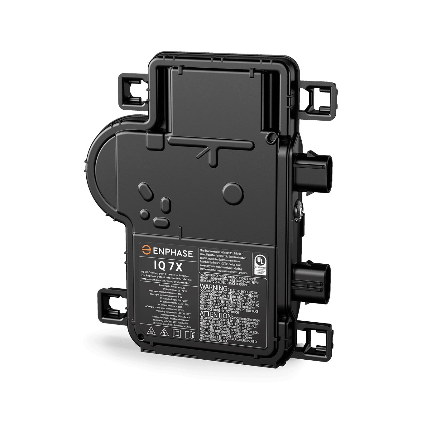 IQ 7X Microinverter, compatible with 96-cell PV modules, 320VA peak power, MC4 DC connectors.