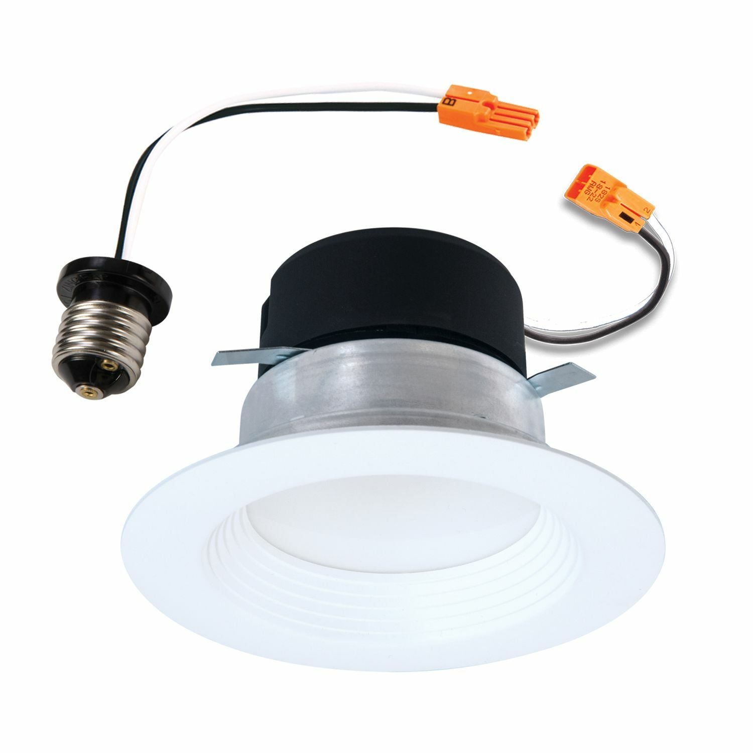 4 inch LED retrofit module with baffle, 600 Lumen, 90CRI min., 2700K, 3000K, 3500K, 4000K, 5000K selectable CCT, 120V 60Hz, LE & TE phase cut 10% dimming, Matte White