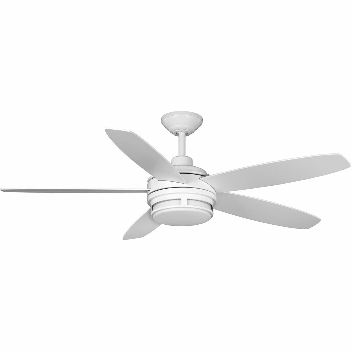 This ceiling fan offers a modern take on a traditional design that will find a perfect home in a variety of outdoor spaces and lifestyles. Five blades finished in a faux wood grain texture extend from a modern-style satin white center column. An LED light is encased in a crisp opal shade to illuminate a well-loved space meant to be lived-in and enjoyed.