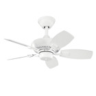 With a White Powder Coat finish, this fan is a wonderful addition to the Kichler Canfield(TM) Collection. The 5, 30in; blades are pitched 24 degrees and feature a White finish. The 153mm x 17mm Motor will provide the quiet power you need.  This fan comes complete with a pull chain (3 speeds forward and reverse) and 1 6 inch downrod. It is low ceiling adaptable with the flush mount kit included. This fan is indoor/outdoor cUL listed for damp locations.