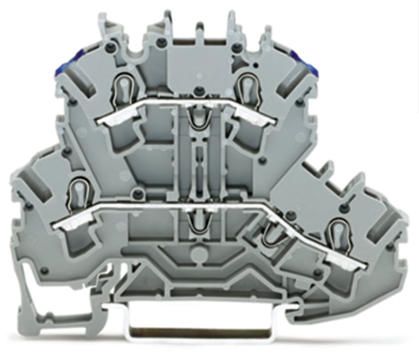 Double-deck terminal block; Through/through terminal block; L/N; without marker carrier; suitable for Ex e II applications; Blue conductor entry upper deck; for DIN-rail 35 x 15 and 35 x 7.5; 2.5 mm; Push-in CAGE CLAMP; 2,50 mm; gray