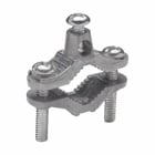 Eaton Crouse-Hinds series ground clamp, 1/2", 3/4", 1" clamping range, #8-2 AWG lug conductor range, Bronze plated