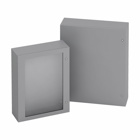 Eaton B-Line series wall mounted panel enclosure,16" height,8" length,16" width,NEMA 4,Hinged cover,SD enclosure,Wall mount,Medium single door,Thru holes,optional external mounting feet,Carbon steel,Seamless poured in-place gasket