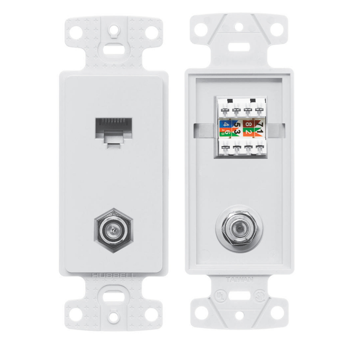 Plates, 1-Gang Frame, With F Connector and Cat5e Jack, White