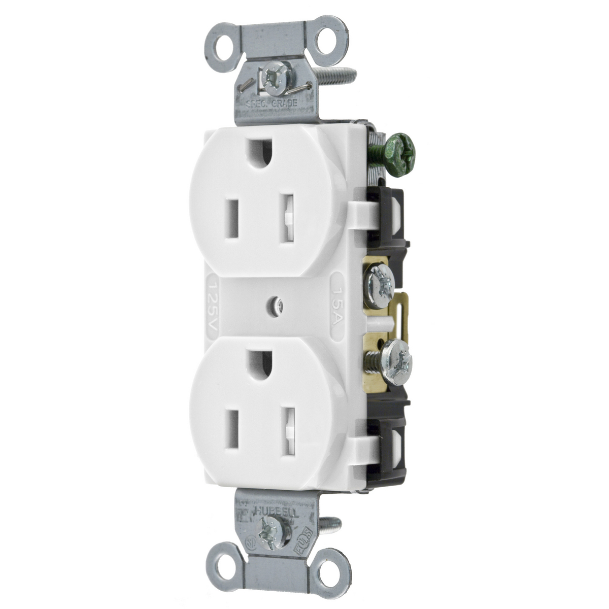 Straight Blade Devices, Receptacles, Tamper-Resistant Duplex, Commercial Grade, 2-Pole 3-Wire Grounding, 15A 125V, 5-15R, White, Single Pack.