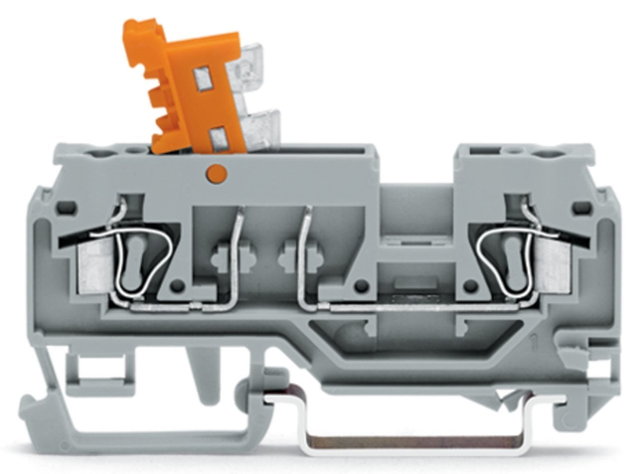 2-conductor disconnect/test terminal block; with pivoting knife disconnect; with test port; for DIN-rail 35 x 15 and 35 x 7.5; 2.5 mm; CAGE CLAMP; 2,50 mm; gray