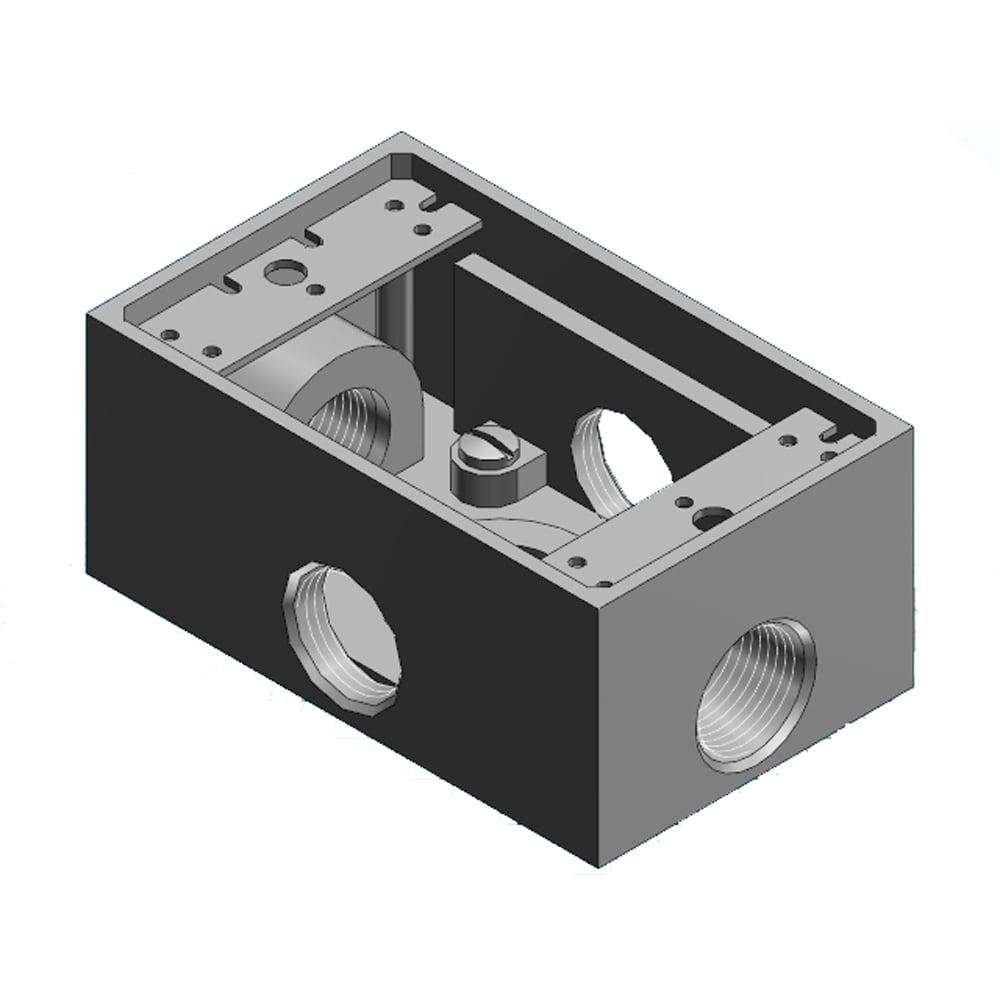 1 Gang FS/FD Corrostall Aluminum, Box, Five 3/4 Inch Outlet Holes