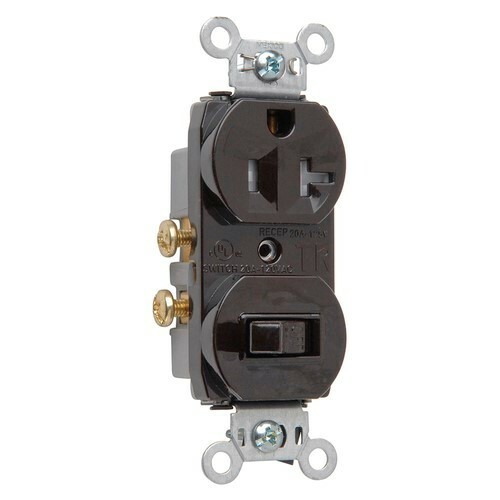 Single Pole Switch, Tamper-Resistant Receptacle, 20 amps 120 volts, Brown.