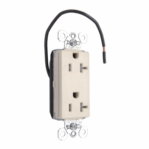 PlugTail Tamper-Resistant Split Circuit Decorator Spec Grade Duplex Receptacle, 20amp 125volt, Light Almond