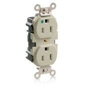 15 Amp, 125 Volt, Wide Body Duplex Receptacle, Straight Blade, Hospital Grade, Self Grounding, Ivory