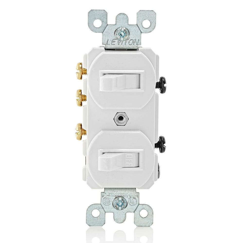 15 Amp 120 Volt 2 Toggle Combination Switches, Single Pole, 3-Way, Spec Grade, White