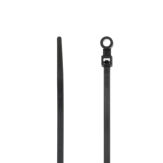 Integrated Mounting Hole Cable Tie, Black Polyamide (Nylon 6.6) for Temperatures up to 85 Degrees Celsius (185 F), Weather and Ultraviolet Resistant for Indoor and Outdoor Applications, UL/EN/CSA62275 Type 2/21 Rated for AH-2 Plenum and as a Flexible Cable and Conduit Support, Length of 205.70mm (8.1 Inches), Width of 4.6mm (0.18 Inches), Thickness of 1.35mm (0.053 Inches), Tensile Strength Rating of 222 Newtons (50 Pounds), #10 Screw for Mounting, 100 Pack