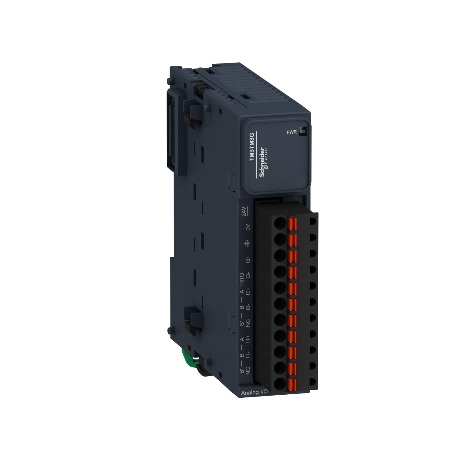analog IO module, Modicon TM3, 2 analog or temperature inputs, 1 analog output, spring, 24V DC