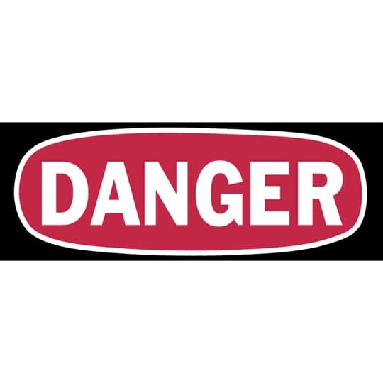 Self-Sticking Polyester Safety Labels, Polyester  9 x 2 1/4, Legend DANGER, Red and Black Header on White