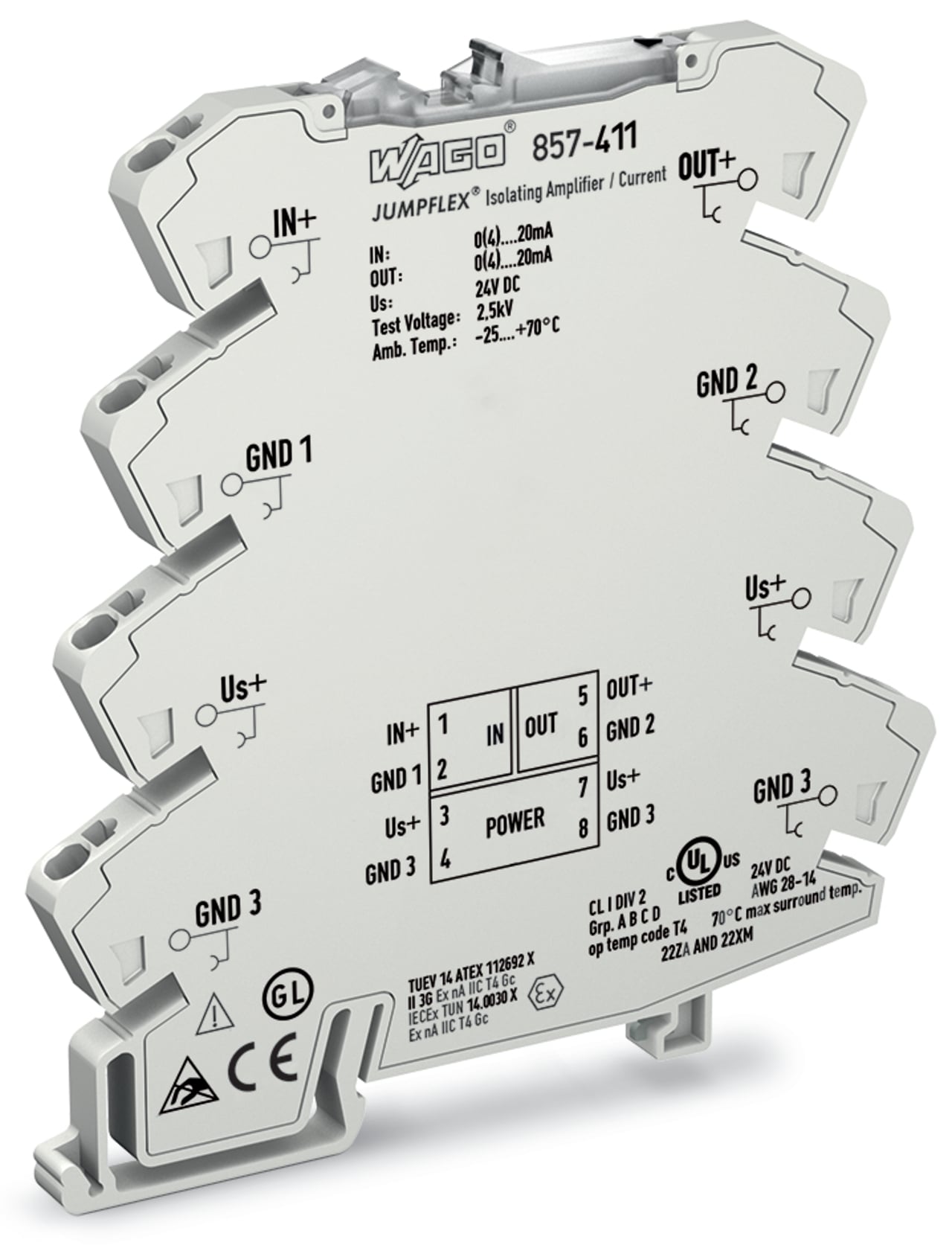 Isolation amplifier; Current input signal; Current output signal; Supply voltage: 24 VDC; 6 mm module width; 2,50 mm