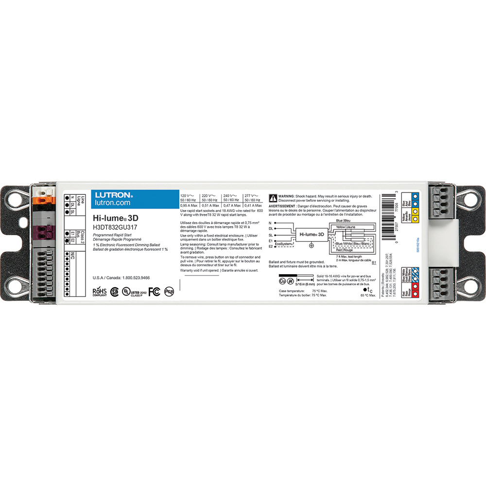 Hi-lume 3D 1 percent 3-Wire and EcoSystem Digital Link Controlled T8 Linear and U-Bent, 3 lamps, ballast factor of 1.17, G-can, 32W