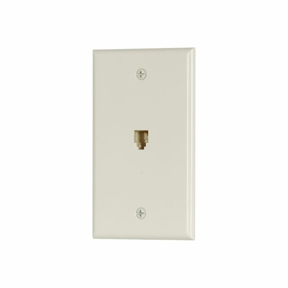 Eaton Wallplate with connector, 4-conductor jack, Commercial, residential telephone, Flush, box, Light almond, Data/Voice modular jack, Type 625B4 screw terminals, Thermoplastic elastomer (TPE), Standard, Type 625B4